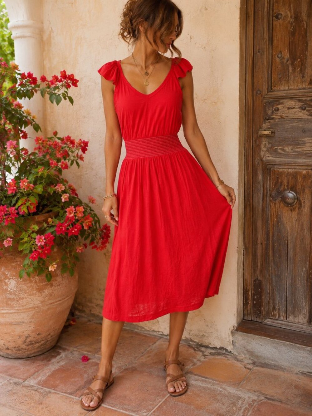 ❤️ Nation LTD Smocked Waist Red Dress ❤️
